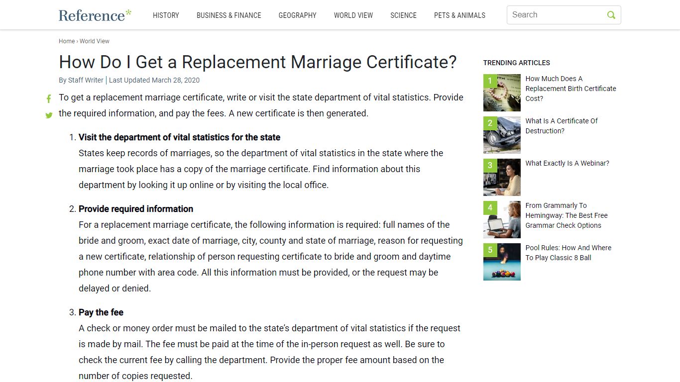 How Do I Get a Replacement Marriage Certificate? - Reference.com